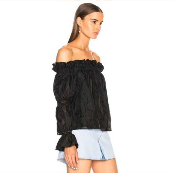 Alexis Raza Off Shoulder diaphanous organza Black top Size Small - Picture 2 of 16